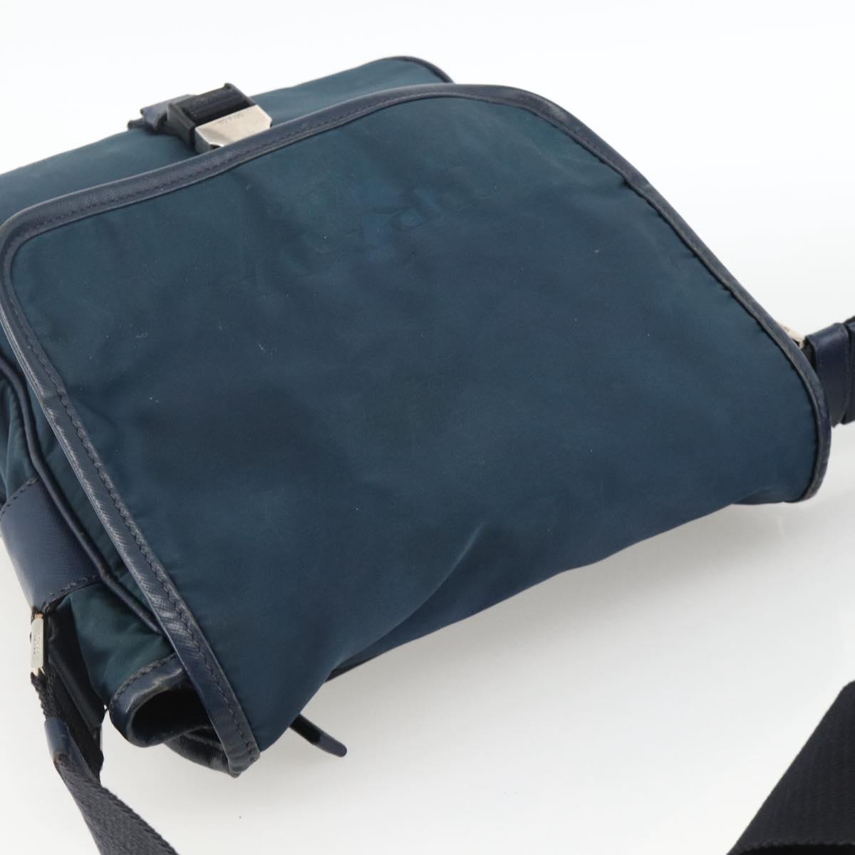 PRADA Shoulder Bag Nylon Navy Silver Auth LNZ603