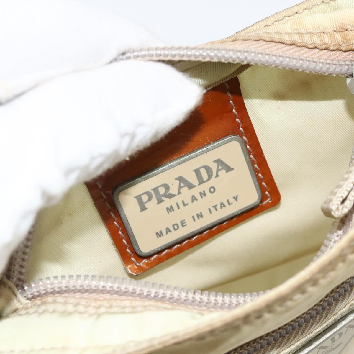 PRADA Shoulder Bag Nylon Beige Silver Auth LNZ604