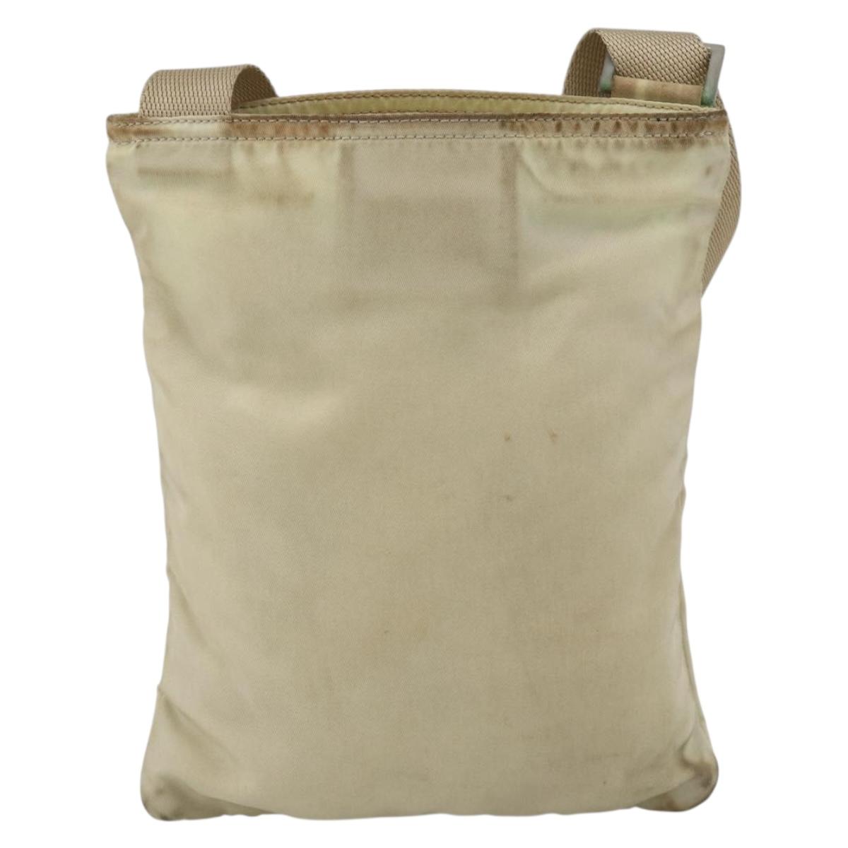 PRADA Shoulder Bag Nylon Beige Silver Auth LNZ604