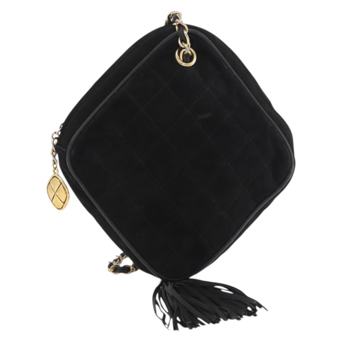 CHANEL Chain Choco Bar Shoulder Bag Suede Black Gold CC Auth LNZ606A
