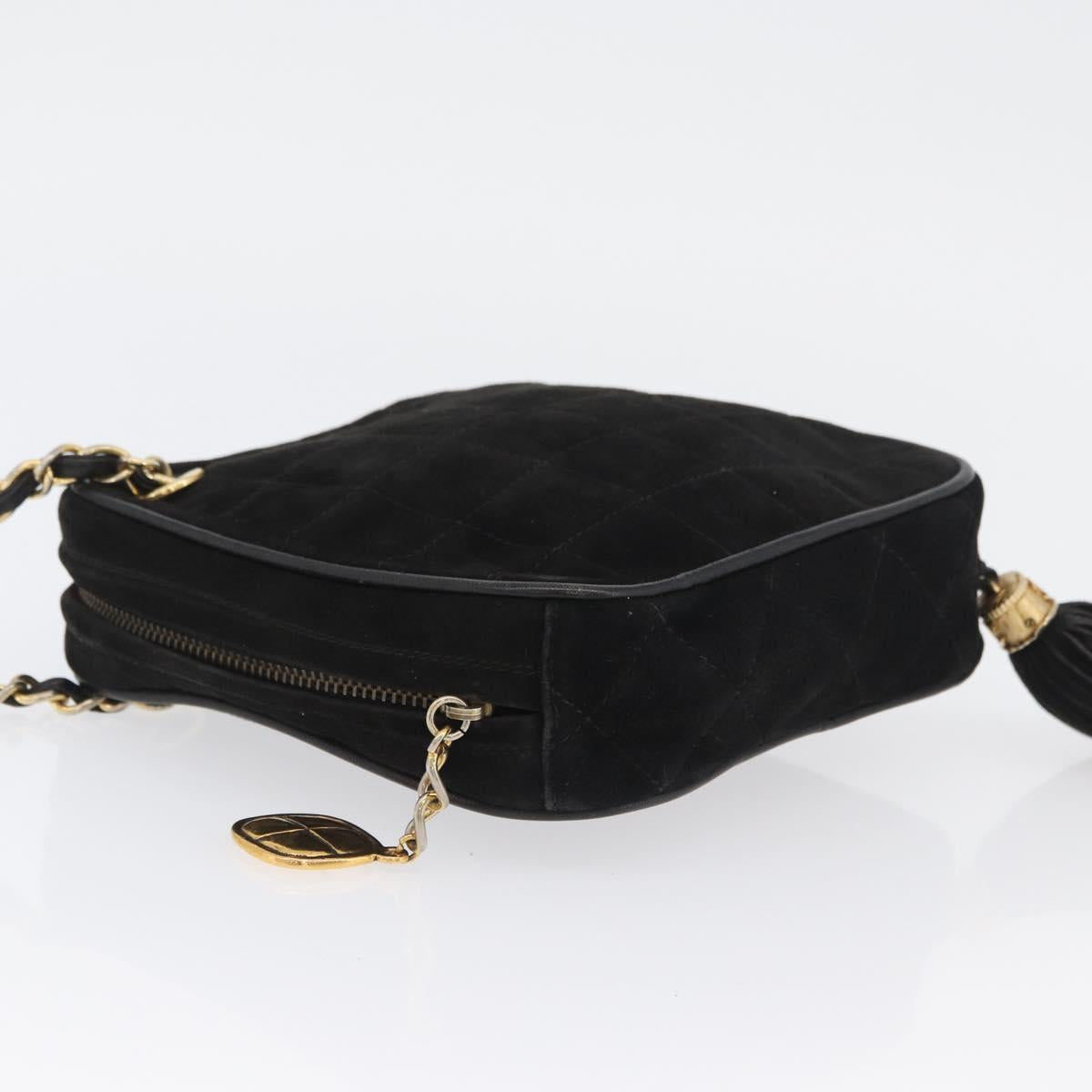 CHANEL Chain Choco Bar Shoulder Bag Suede Black Gold CC Auth LNZ606A