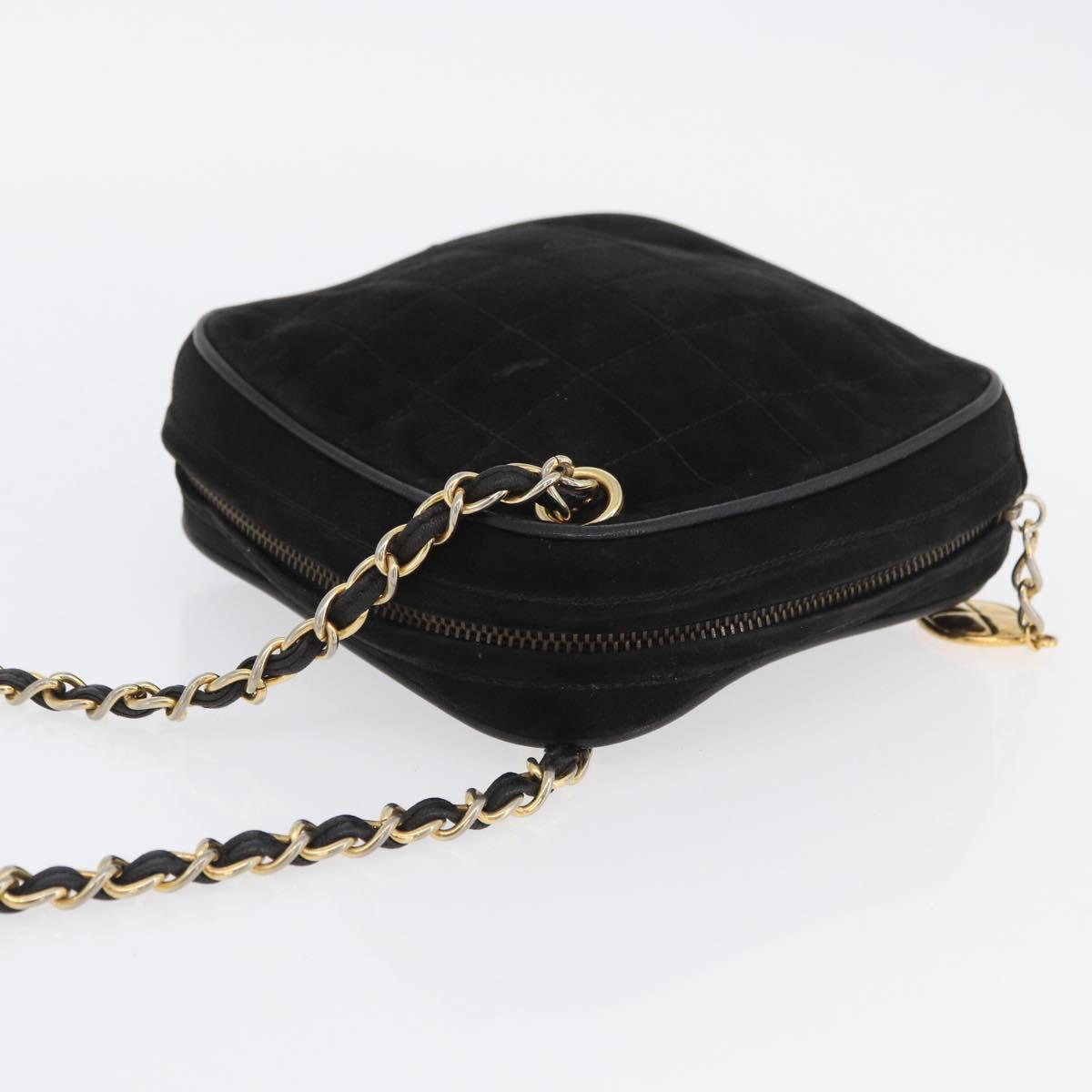 CHANEL Chain Choco Bar Shoulder Bag Suede Black Gold CC Auth LNZ606A