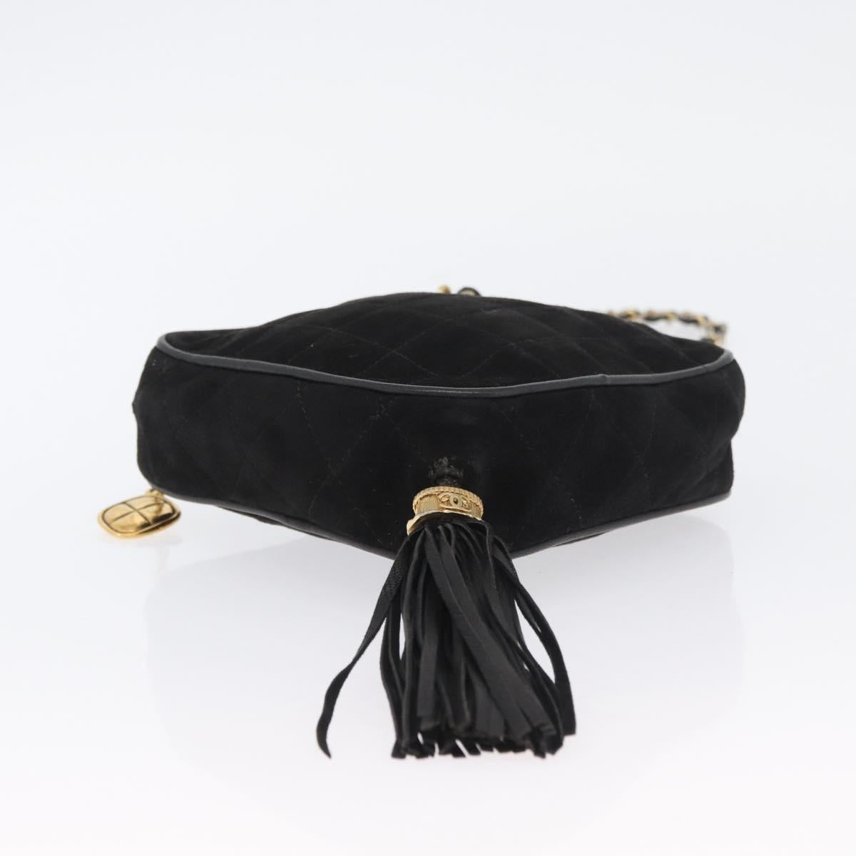 CHANEL Chain Choco Bar Shoulder Bag Suede Black Gold CC Auth LNZ606A