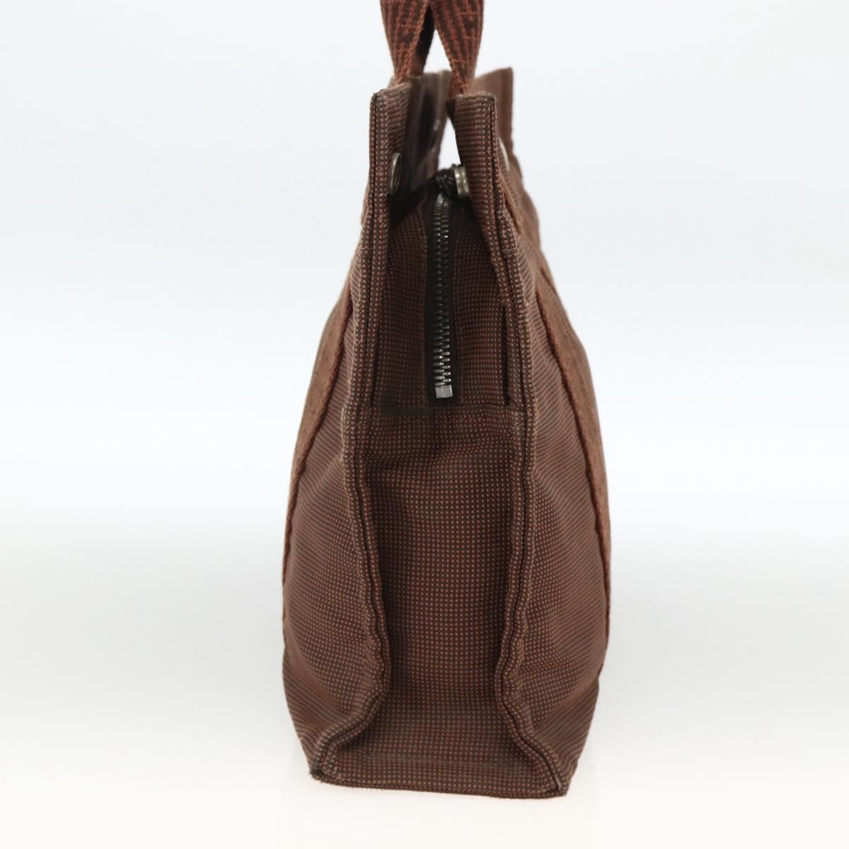 HERMES Her Line PM Tote Bag Canvas Brown Silver Auth LNZ607A