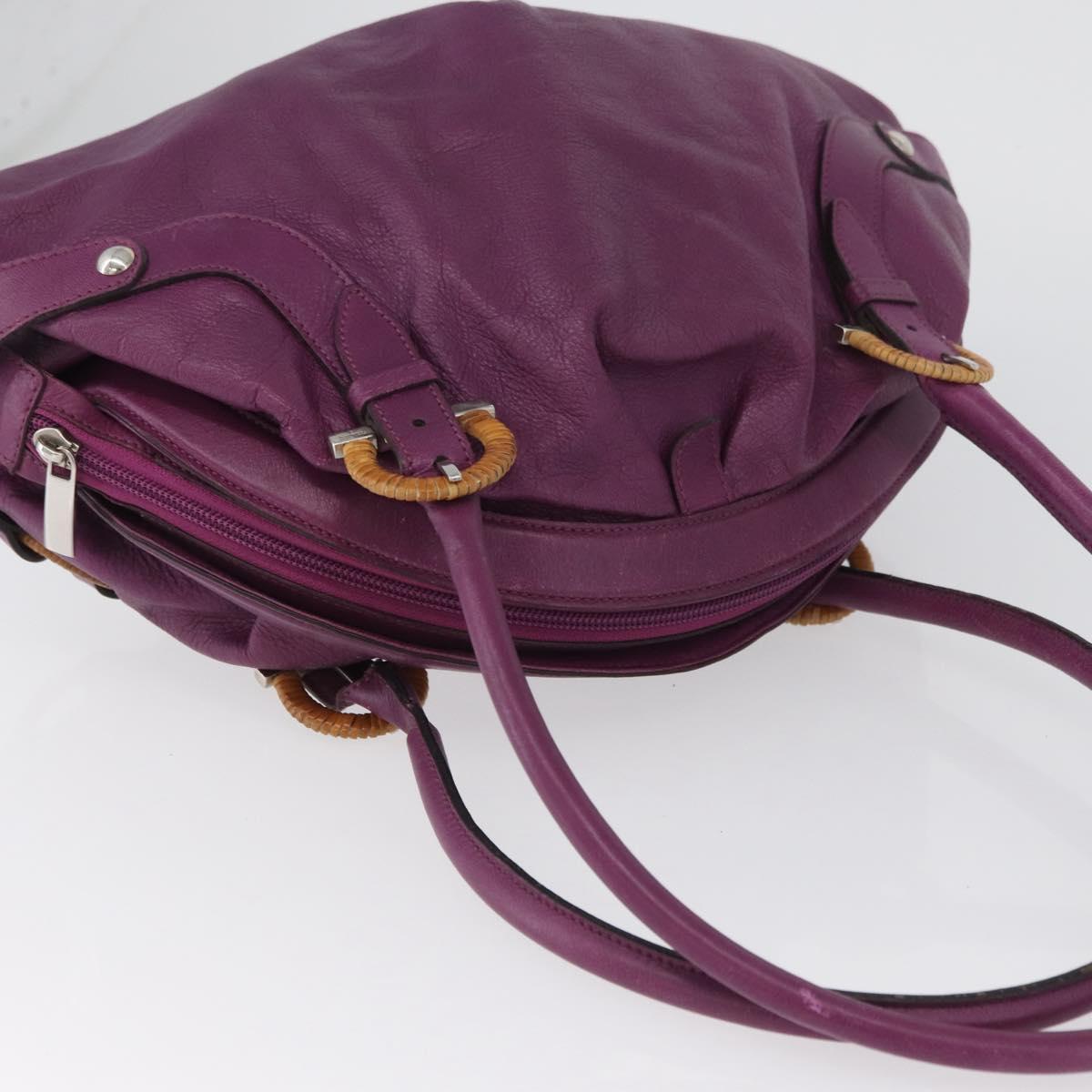 Salvatore Ferragamo Gancini Hand Bag Leather Purple Silver Auth LNZ629