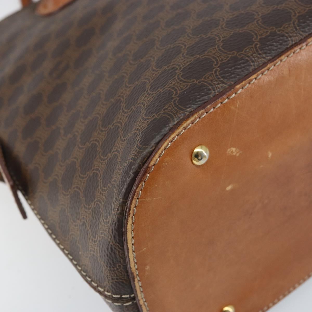 CELINE Macadam Canvas Hand Bag PVC Leather 2way Brown Gold Auth LNZ630