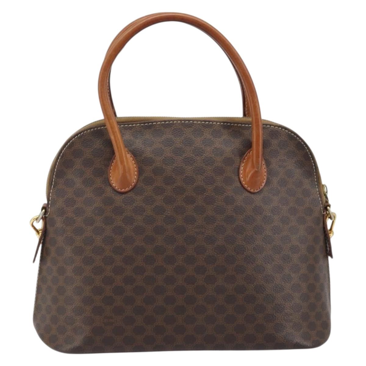 CELINE Macadam Canvas Hand Bag PVC Leather 2way Brown Gold Auth LNZ630