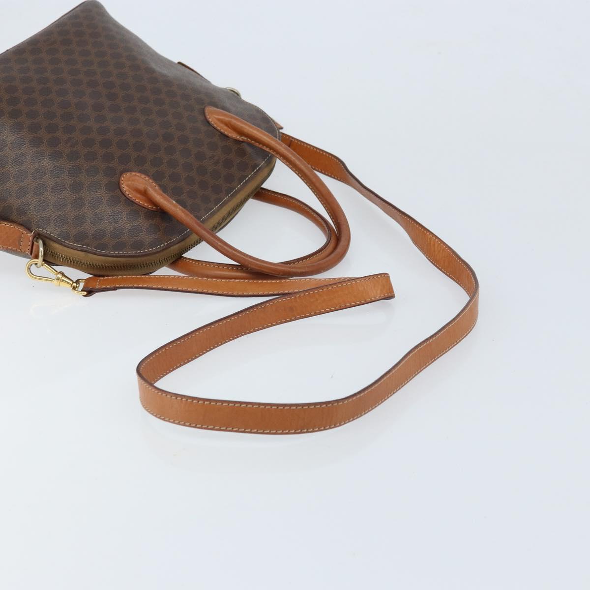 CELINE Macadam Canvas Hand Bag PVC Leather 2way Brown Gold Auth LNZ630