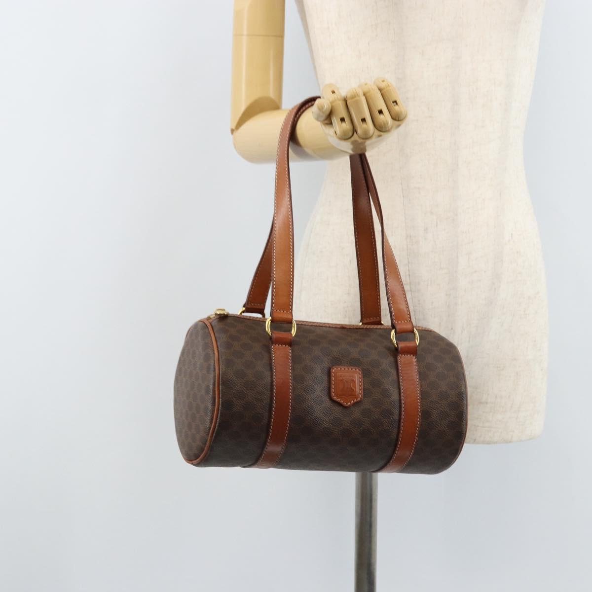 CELINE Macadam Canvas Hand Bag PVC Leather Brown Gold Auth LNZ631