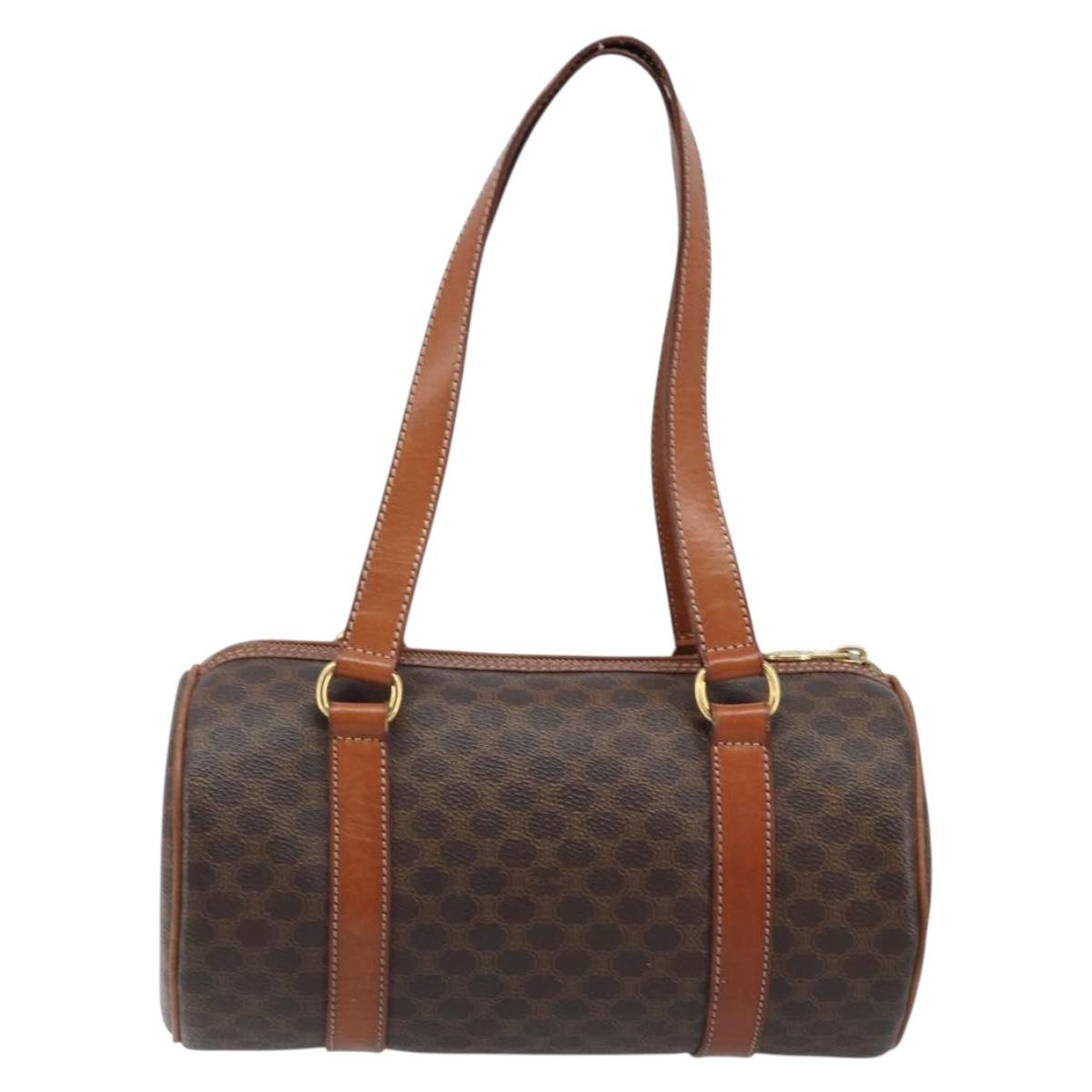CELINE Macadam Canvas Hand Bag PVC Leather Brown Gold Auth LNZ631