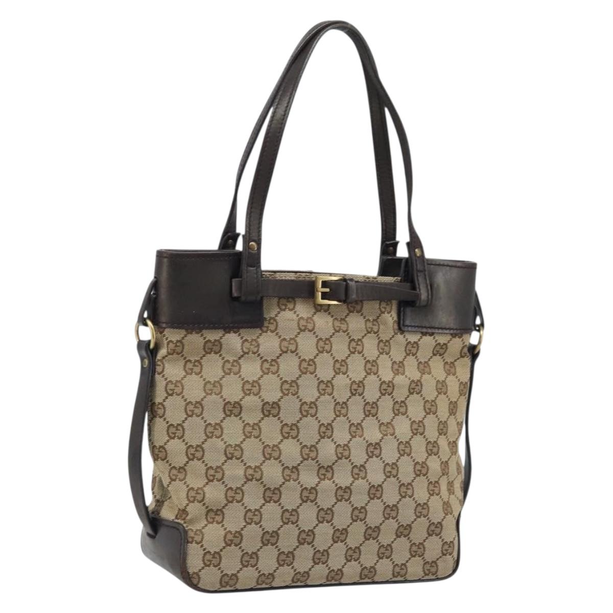 GUCCI GG Canvas Hand Bag Beige Gold 107757 Auth LNZ637