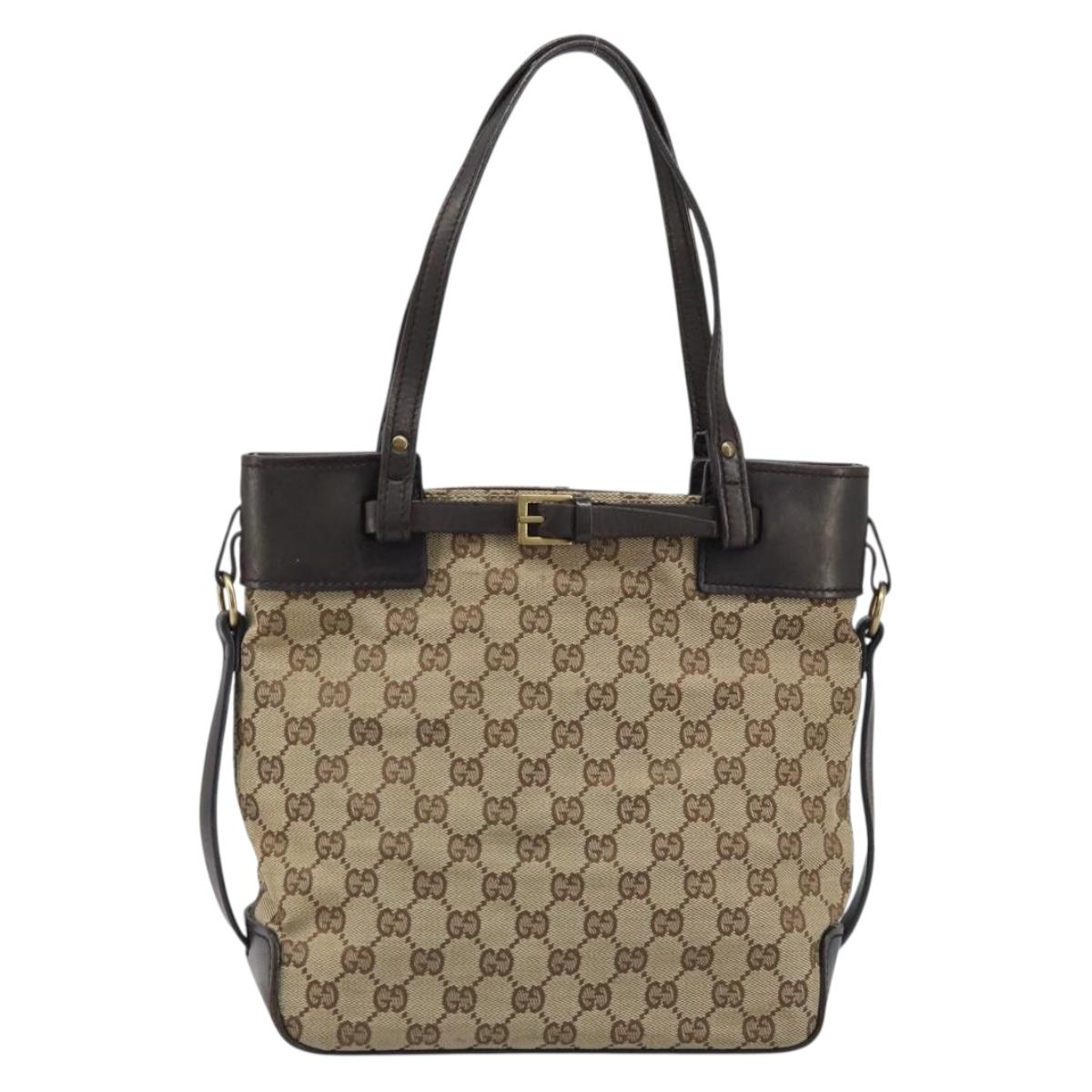 GUCCI GG Canvas Hand Bag Beige Gold 107757 Auth LNZ637