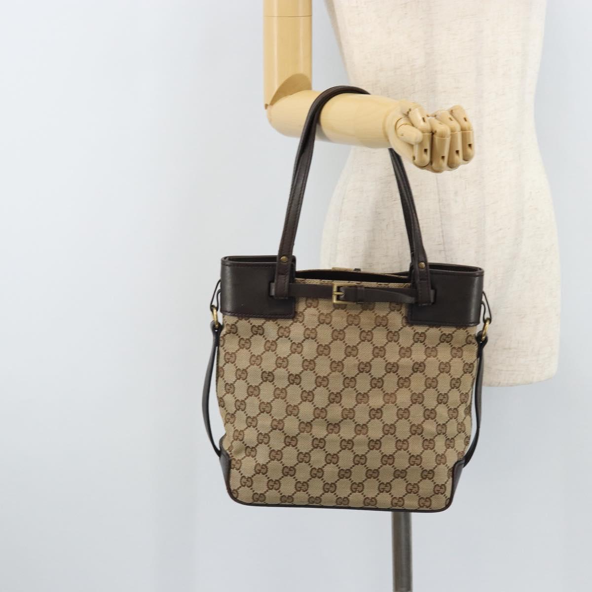 GUCCI GG Canvas Hand Bag Beige Gold 107757 Auth LNZ637