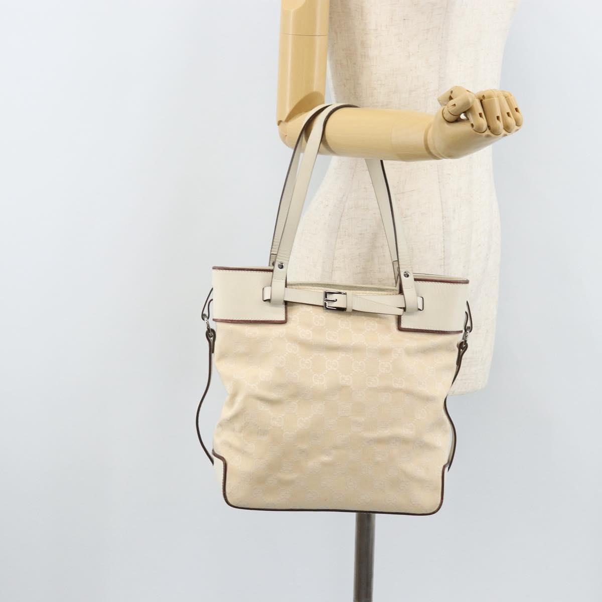 GUCCI GG Canvas Hand Bag Ivory Silver 107757 Auth LNZ640