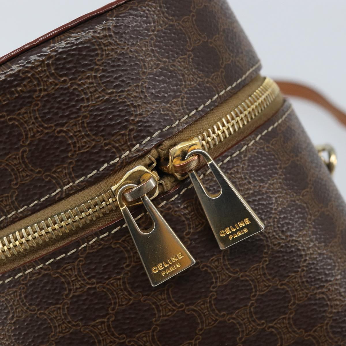 CELINE Macadam Canvas Shoulder Bag PVC Leather Brown Gold Auth LNZ654A