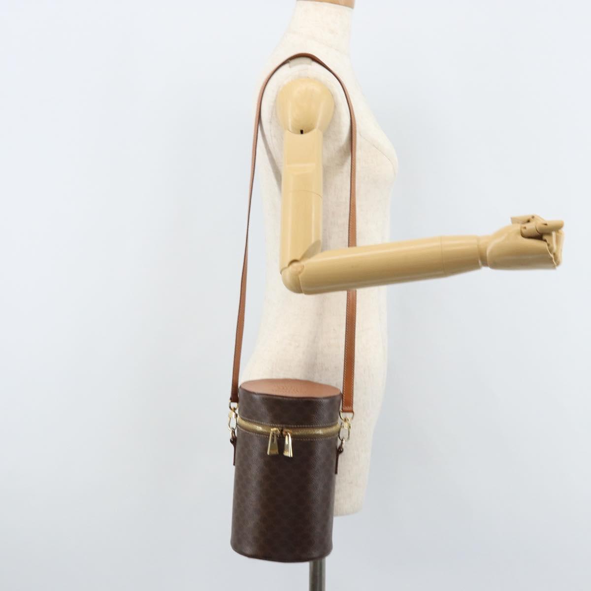 CELINE Macadam Canvas Shoulder Bag PVC Leather Brown Gold Auth LNZ654A