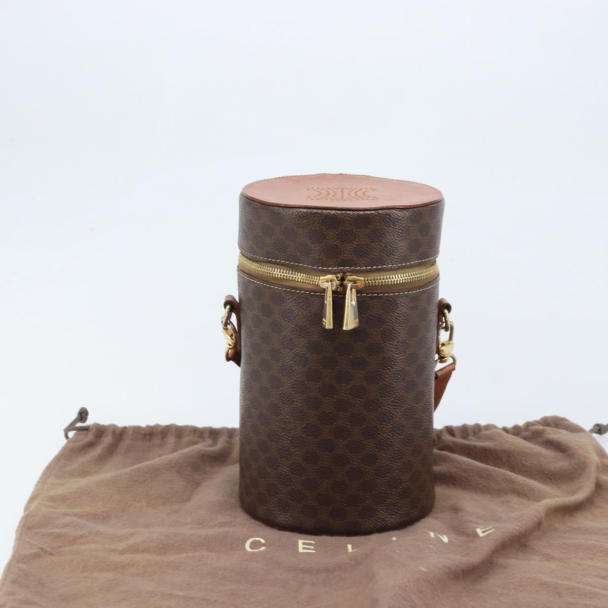 CELINE Macadam Canvas Shoulder Bag PVC Leather Brown Gold Auth LNZ654A