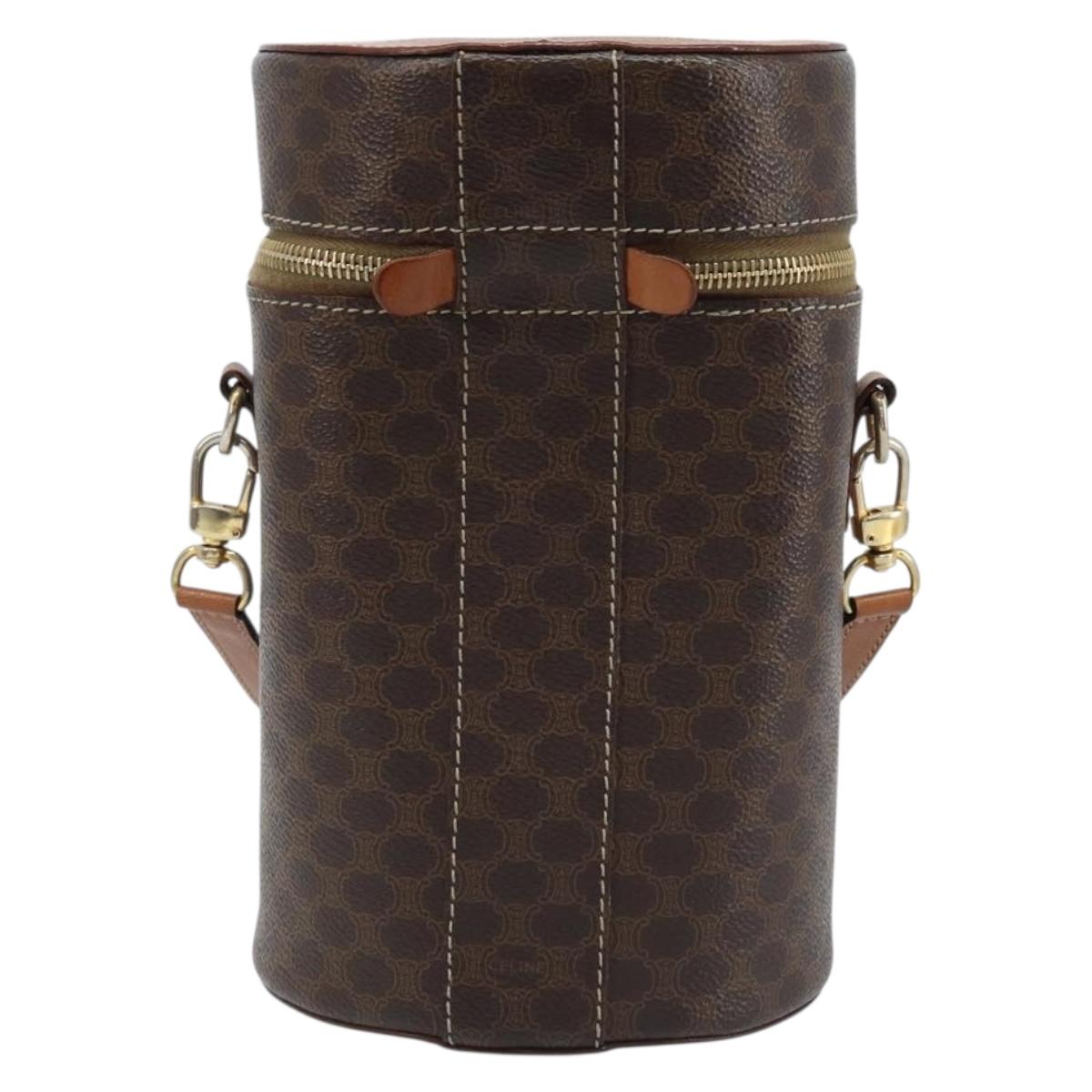 CELINE Macadam Canvas Shoulder Bag PVC Leather Brown Gold Auth LNZ654A