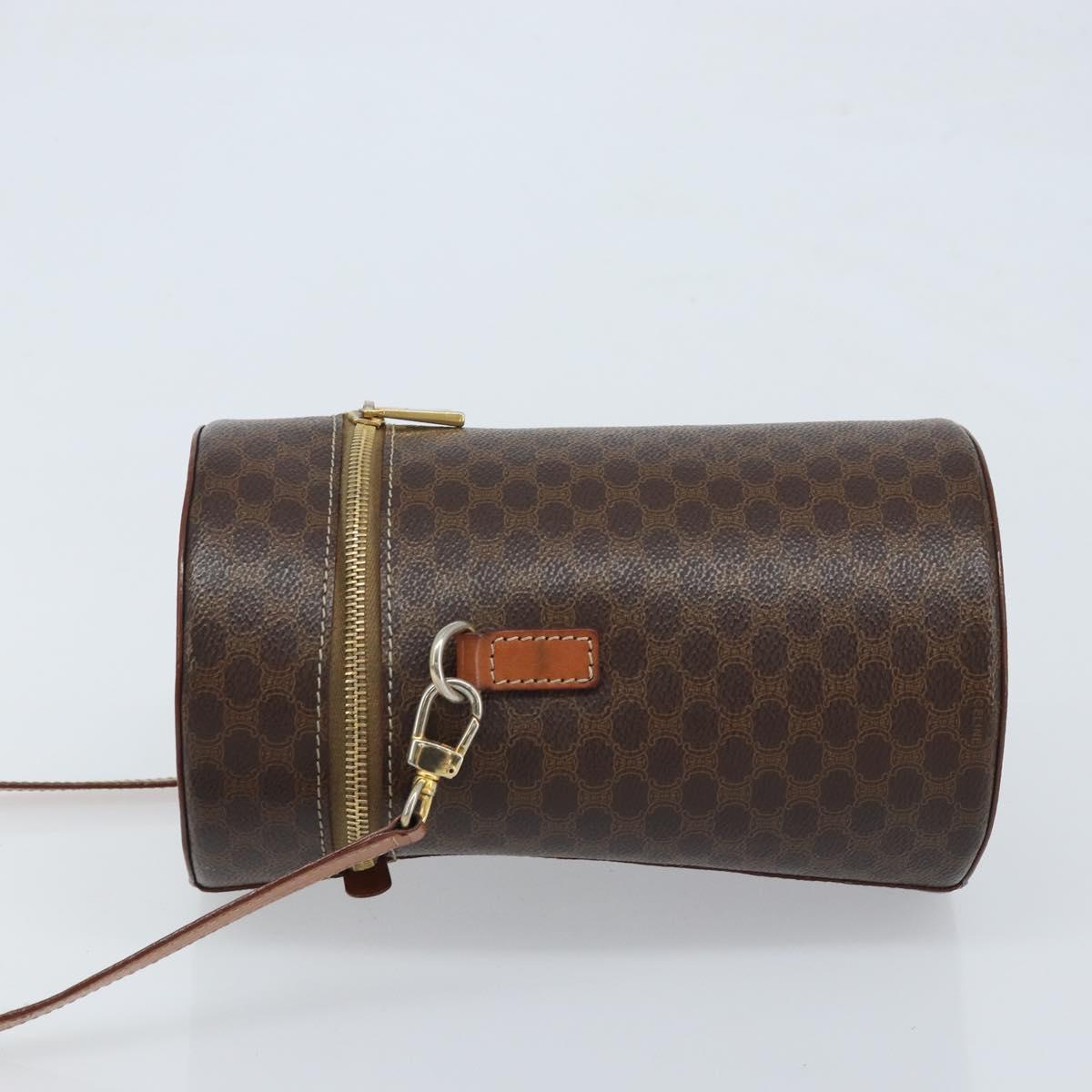 CELINE Macadam Canvas Shoulder Bag PVC Leather Brown Gold Auth LNZ654A