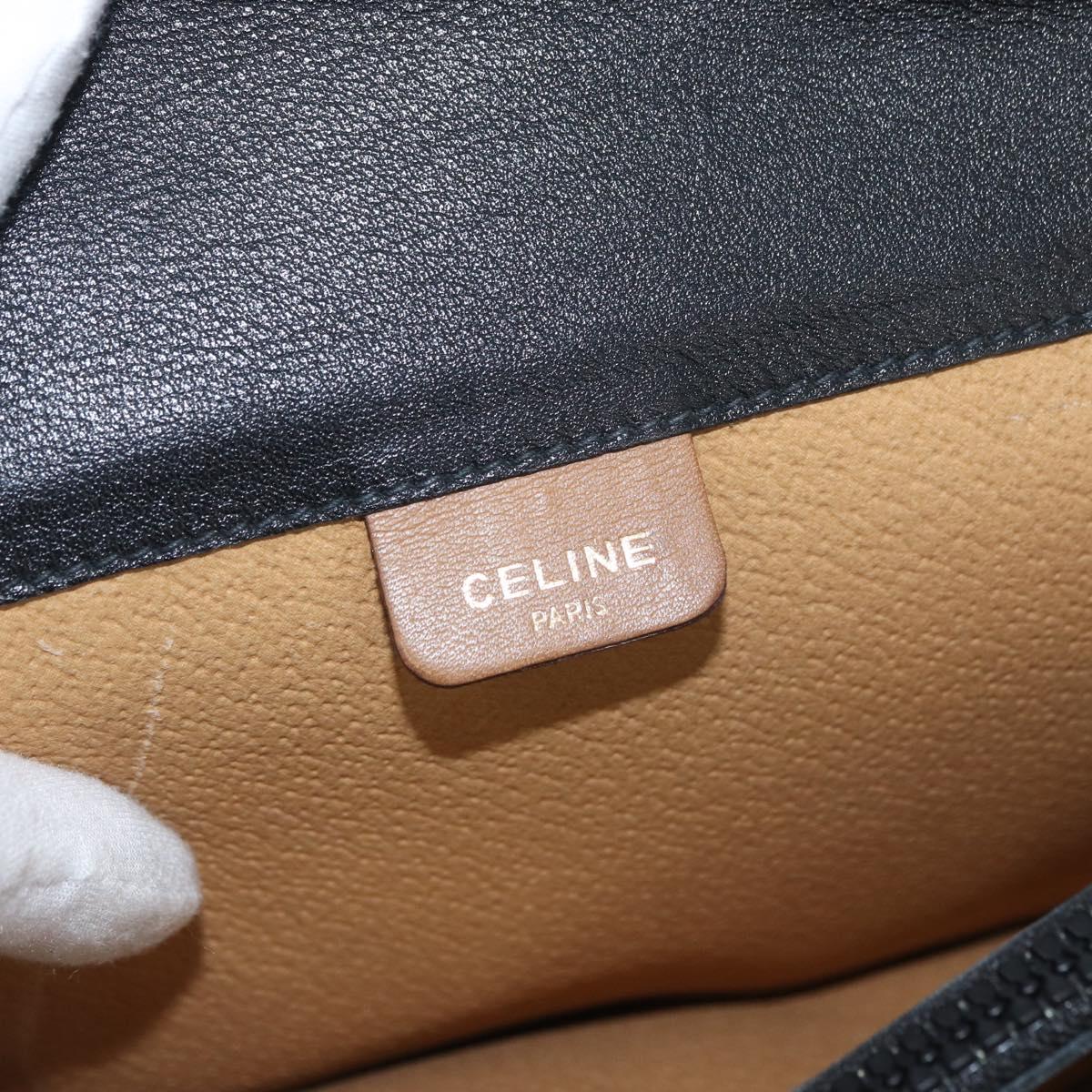 CELINE Shoulder Bag Leather Black Gold Auth LNZ656