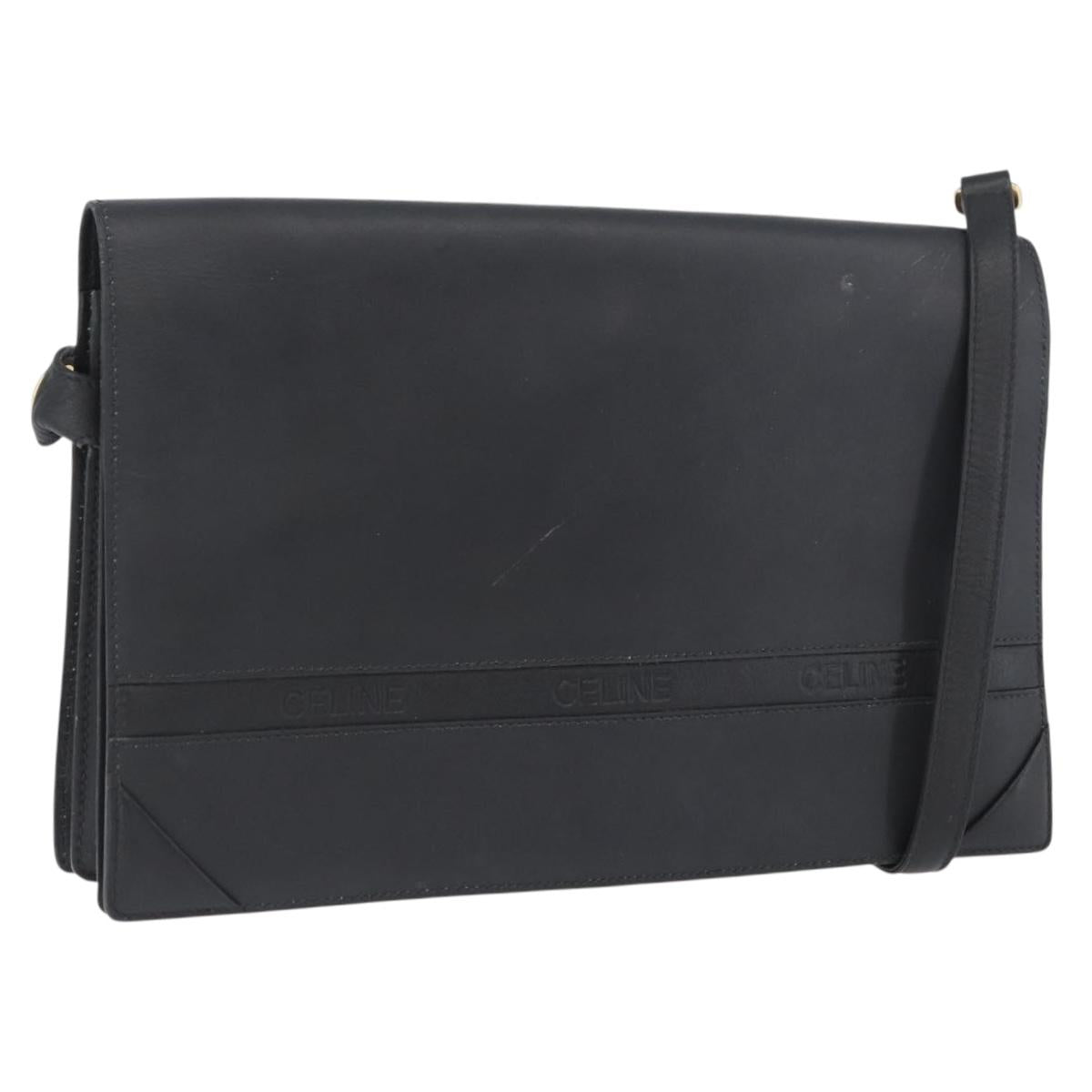 CELINE Shoulder Bag Leather Black Gold Auth LNZ656