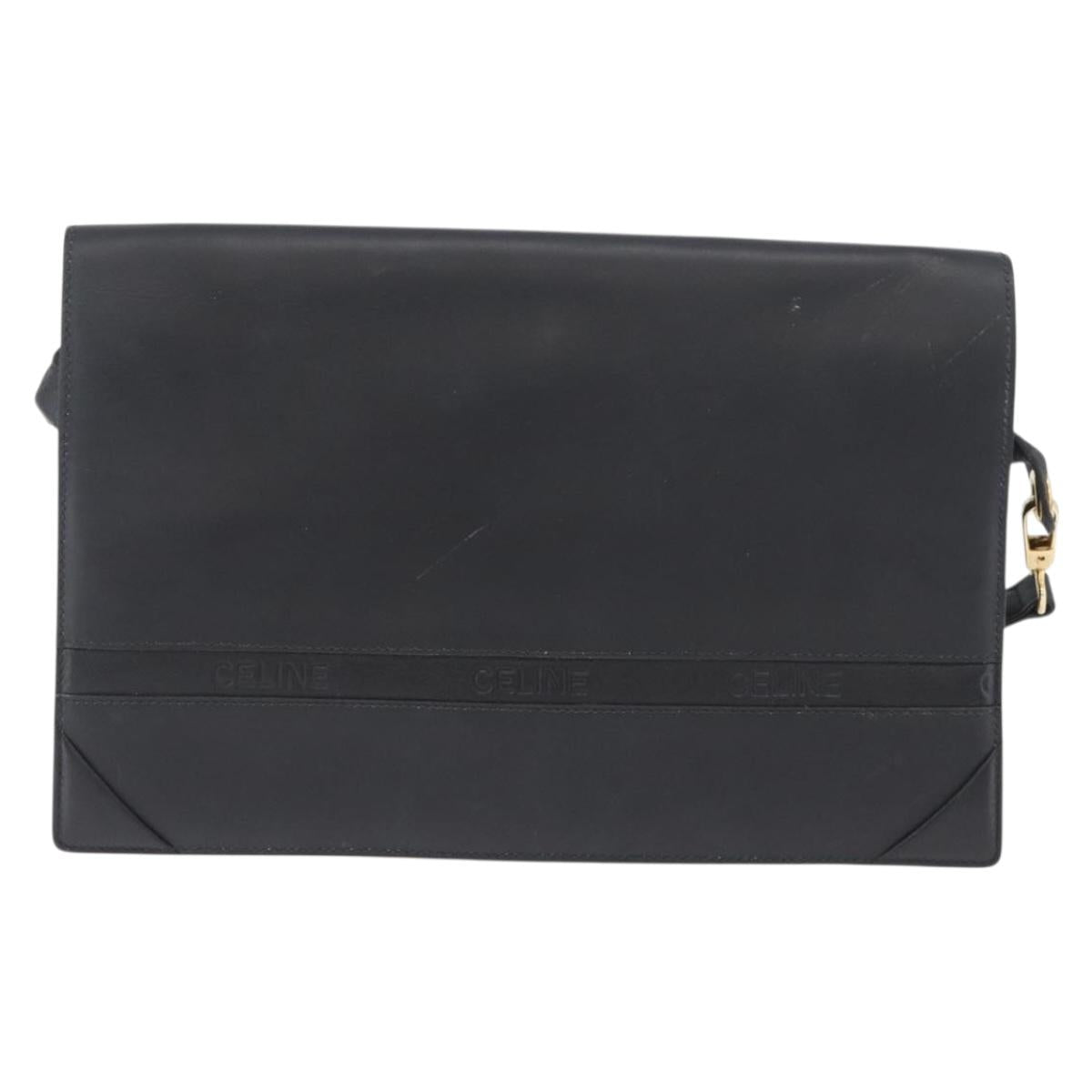 CELINE Shoulder Bag Leather Black Gold Auth LNZ656