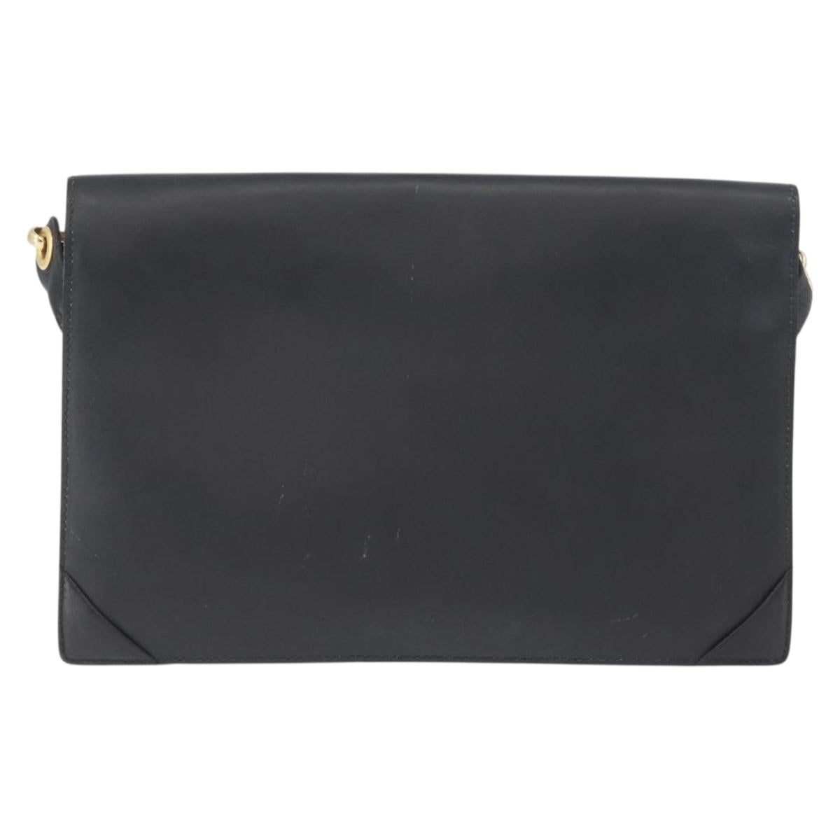 CELINE Shoulder Bag Leather Black Gold Auth LNZ656