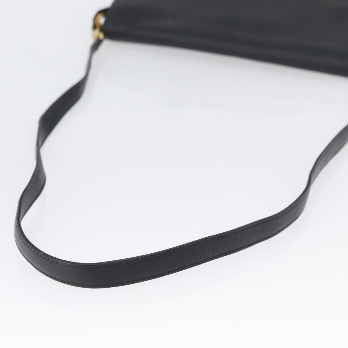 CELINE Shoulder Bag Leather Black Gold Auth LNZ656