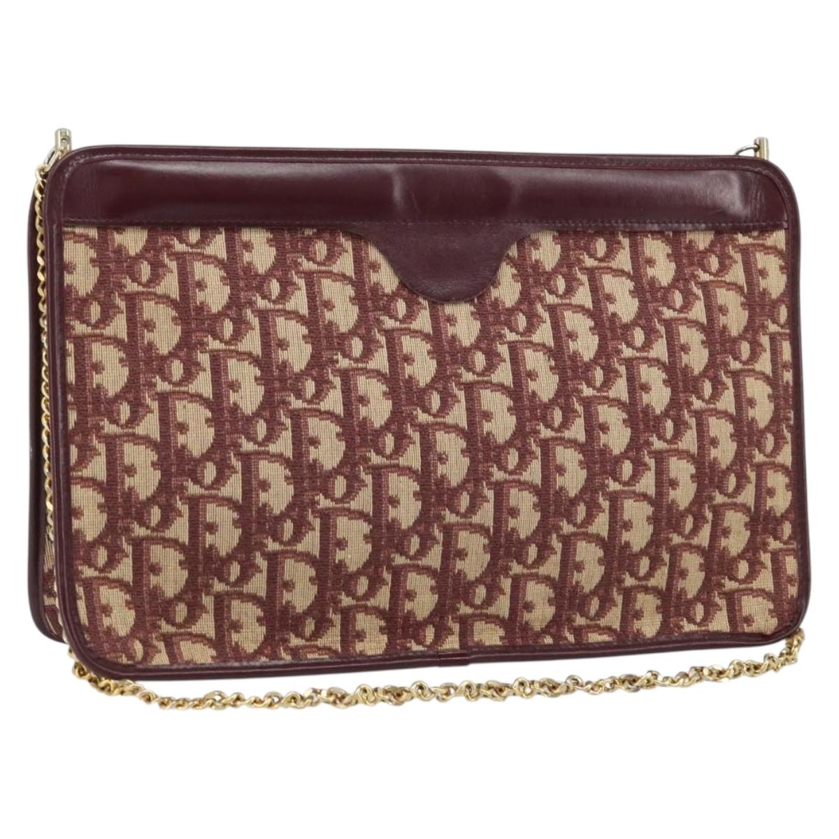 Christian Dior Trotter Canvas Chain Shoulder Bag Red Gold Auth LNZ657