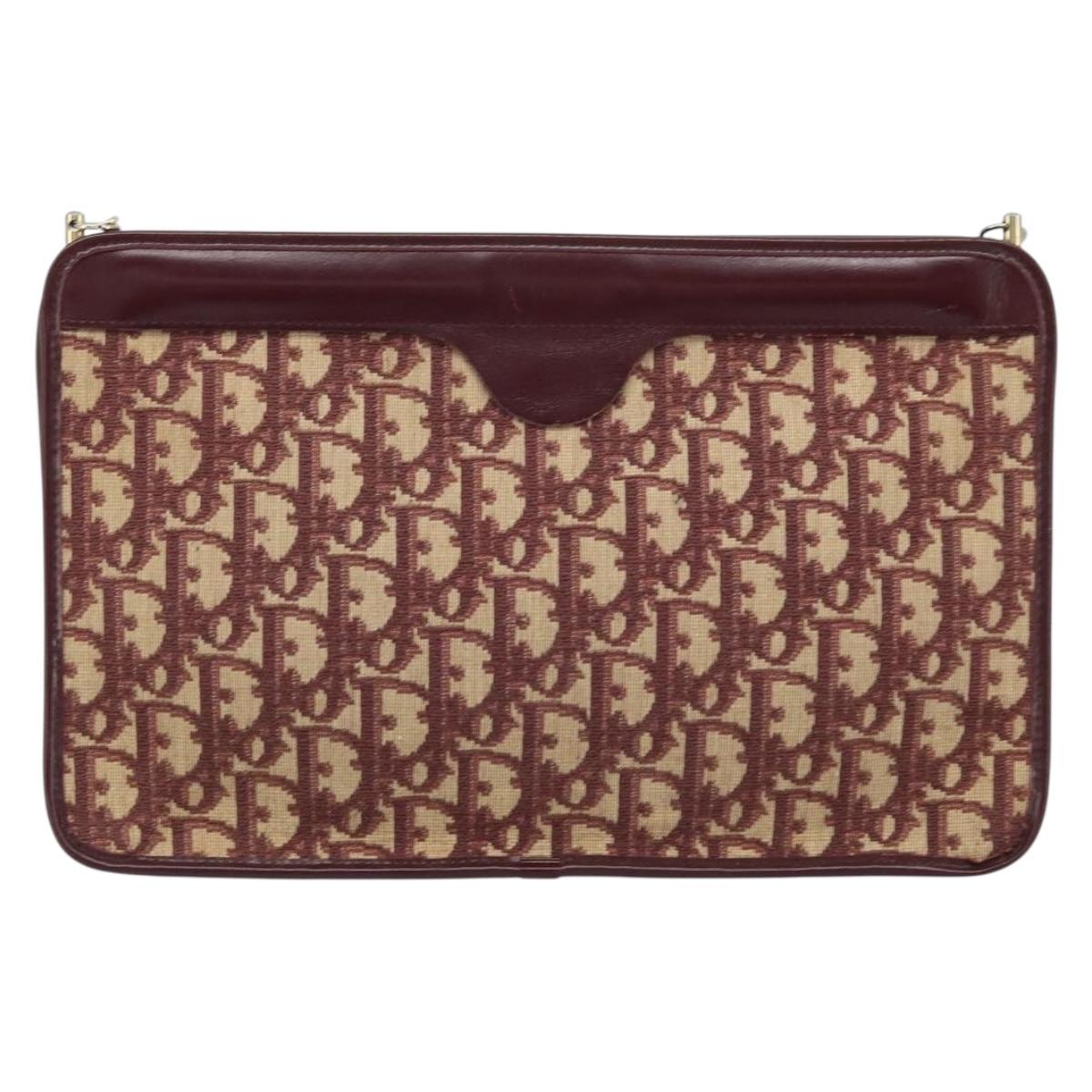 Christian Dior Trotter Canvas Chain Shoulder Bag Red Gold Auth LNZ657