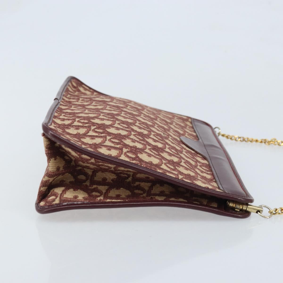 Christian Dior Trotter Canvas Chain Shoulder Bag Red Gold Auth LNZ657