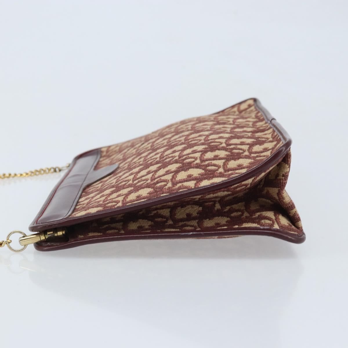 Christian Dior Trotter Canvas Chain Shoulder Bag Red Gold Auth LNZ657