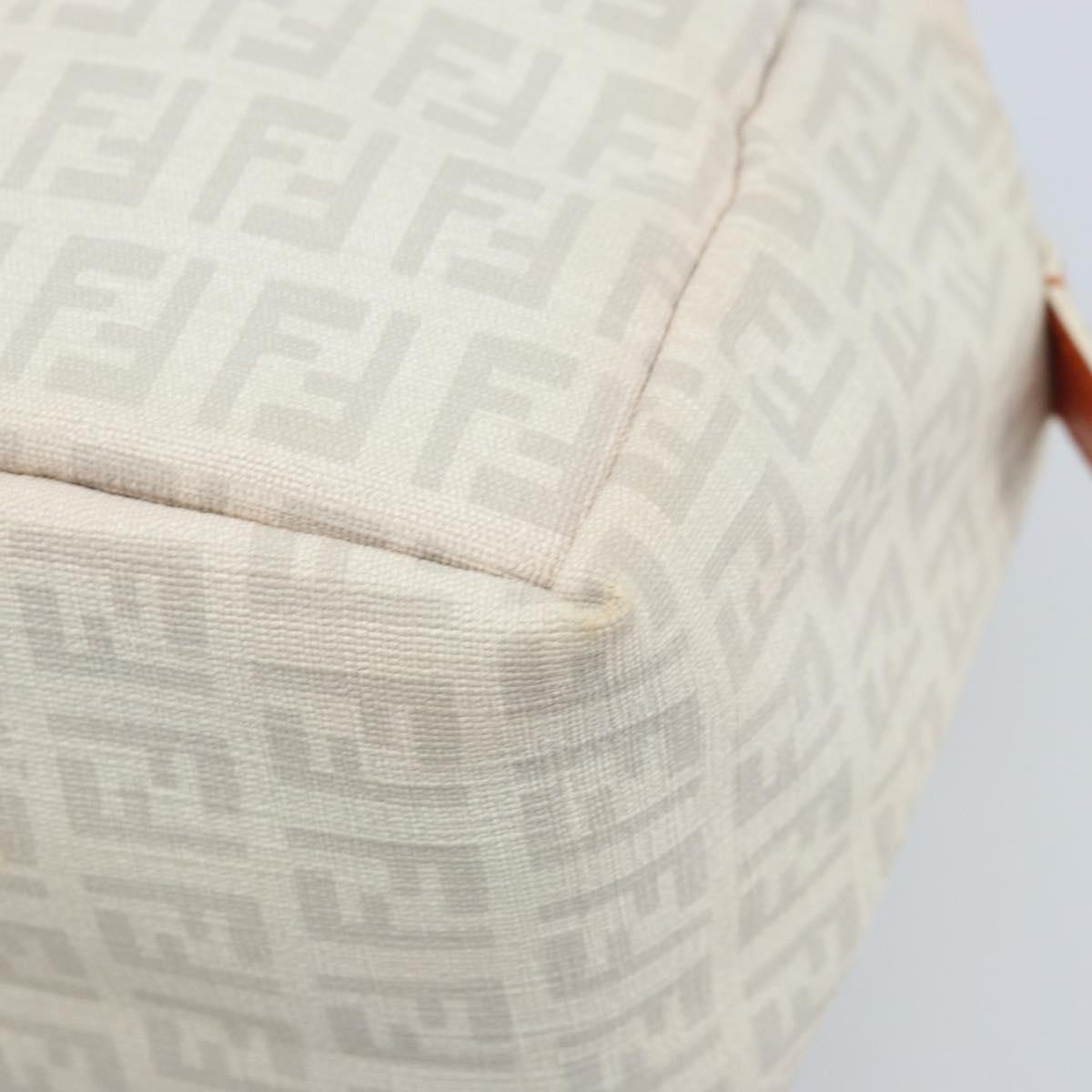 FENDI Zucchino Canvas Hand Bag PVC White Silver Auth LNZ675