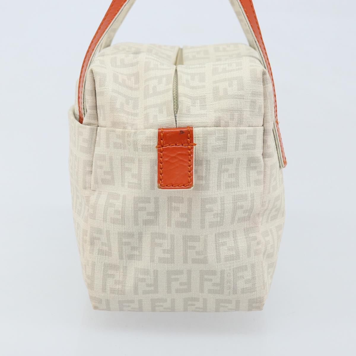 FENDI Zucchino Canvas Hand Bag PVC White Silver Auth LNZ675
