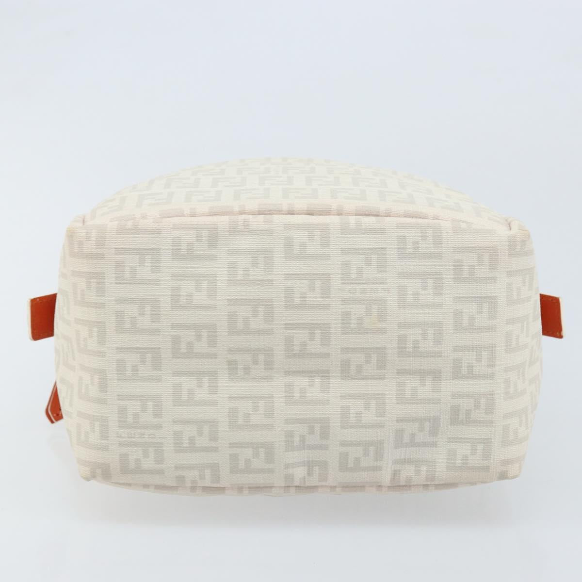 FENDI Zucchino Canvas Hand Bag PVC White Silver Auth LNZ675