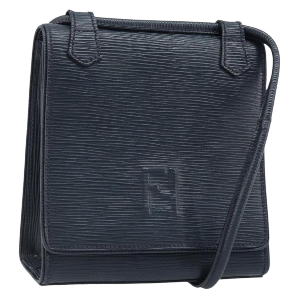 FENDI Shoulder Bag Leather Black Gold Auth LNZ677