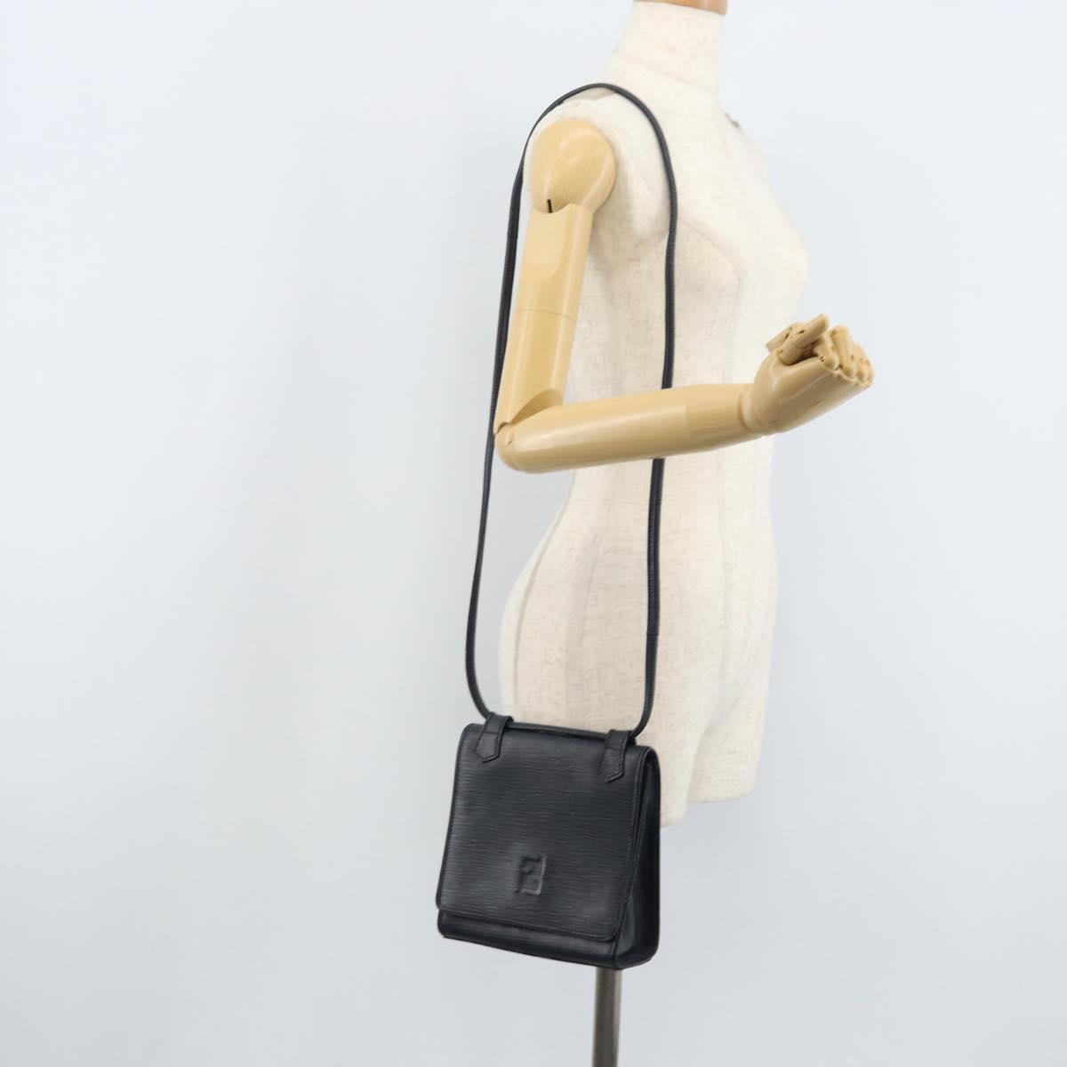 FENDI Shoulder Bag Leather Black Gold Auth LNZ677
