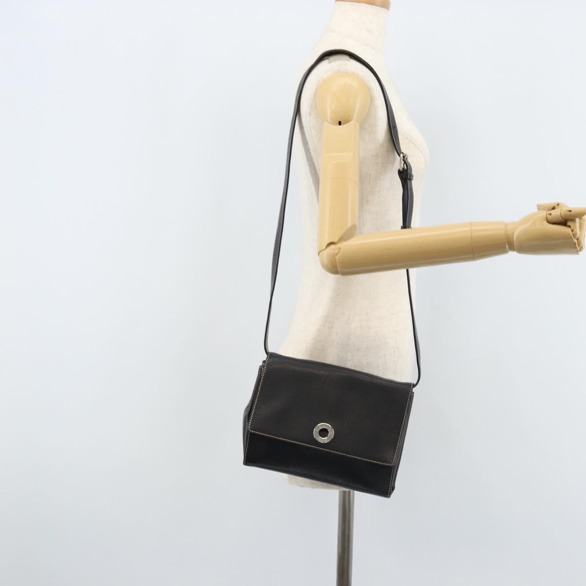 CELINE Circle Shoulder Bag Leather Black Silver Auth LNZ679V