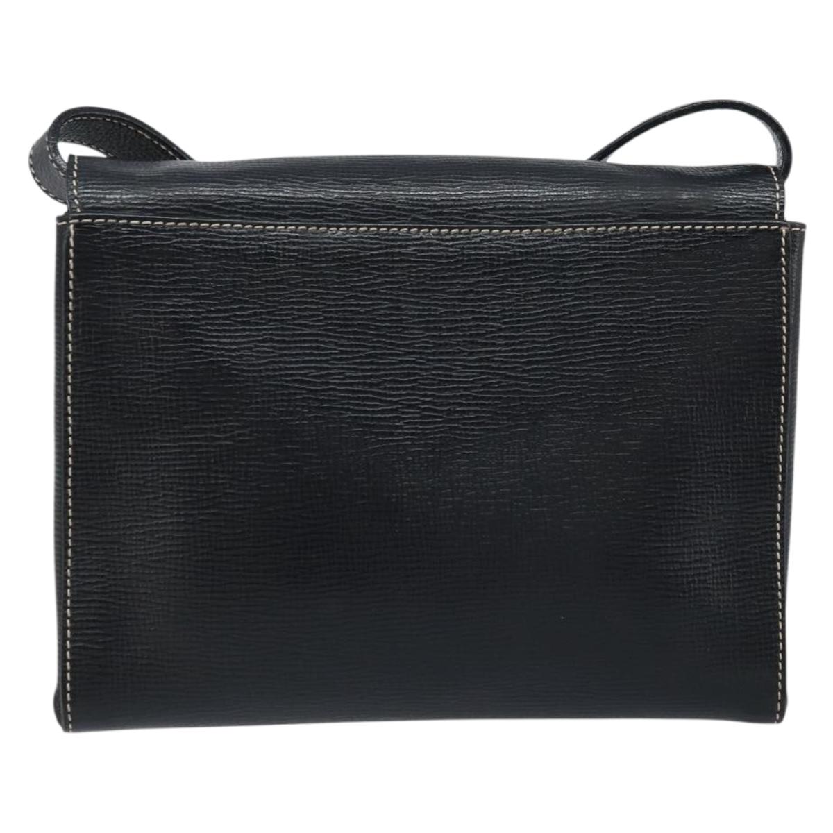 CELINE Circle Shoulder Bag Leather Black Silver Auth LNZ679V