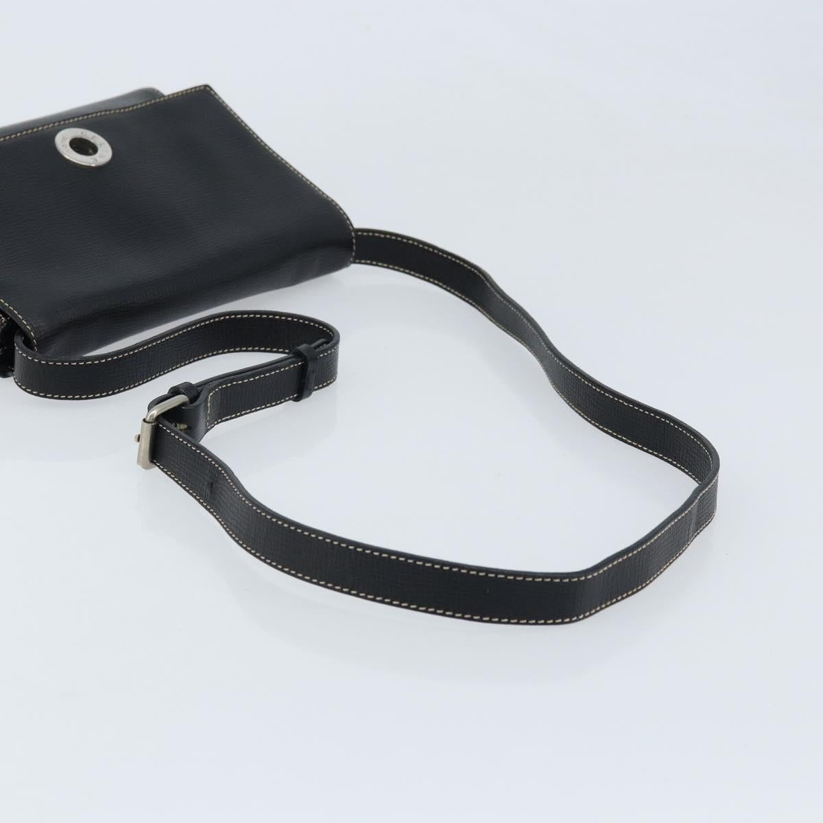 CELINE Circle Shoulder Bag Leather Black Silver Auth LNZ679V