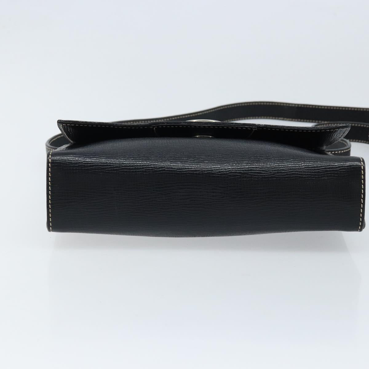 CELINE Circle Shoulder Bag Leather Black Silver Auth LNZ679V