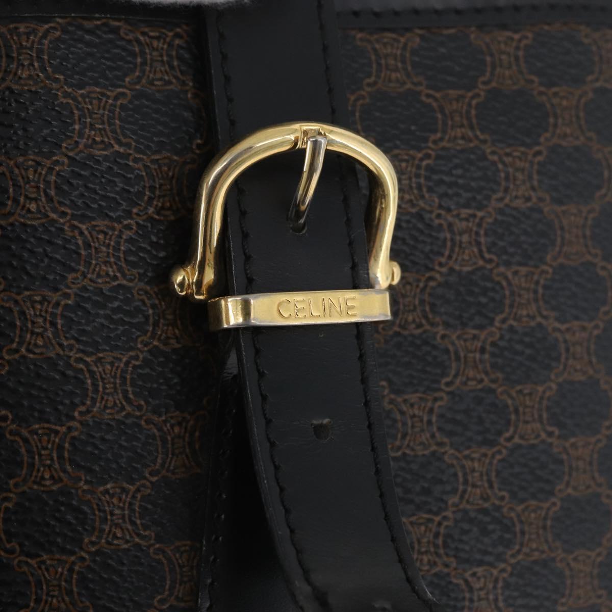 CELINE Macadam Canvas Tote Bag PVC Leather Black Gold Auth LNZ687