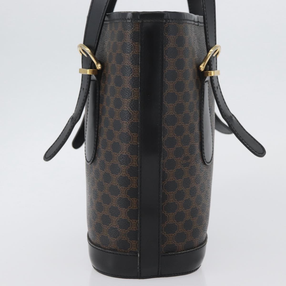 CELINE Macadam Canvas Tote Bag PVC Leather Black Gold Auth LNZ687