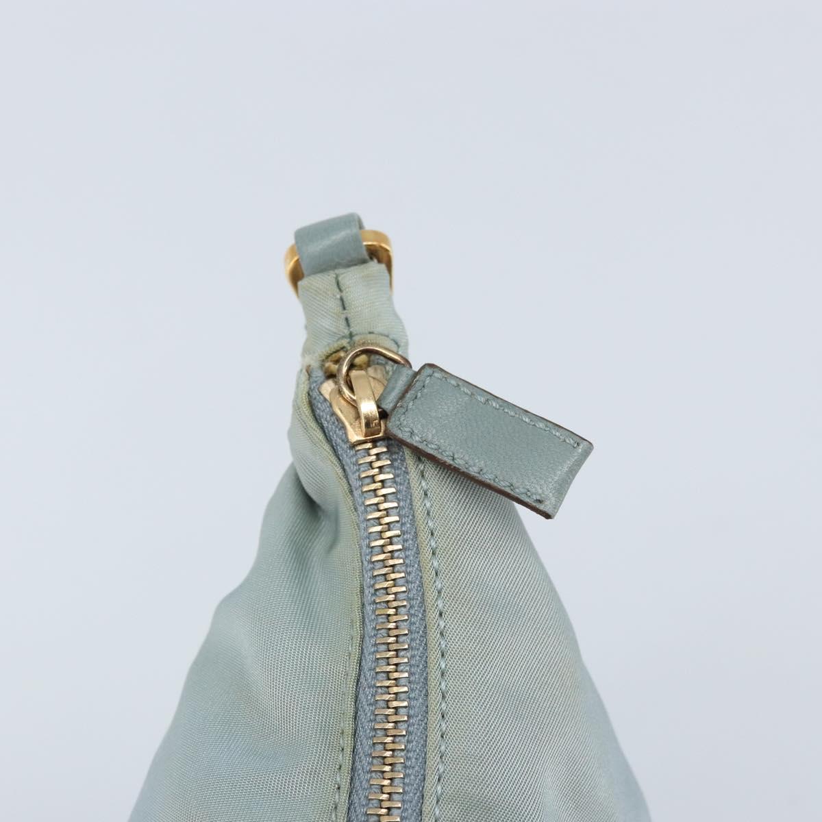 PRADA Chain Shoulder Bag Nylon Light Blue Gold Auth LNZ688V