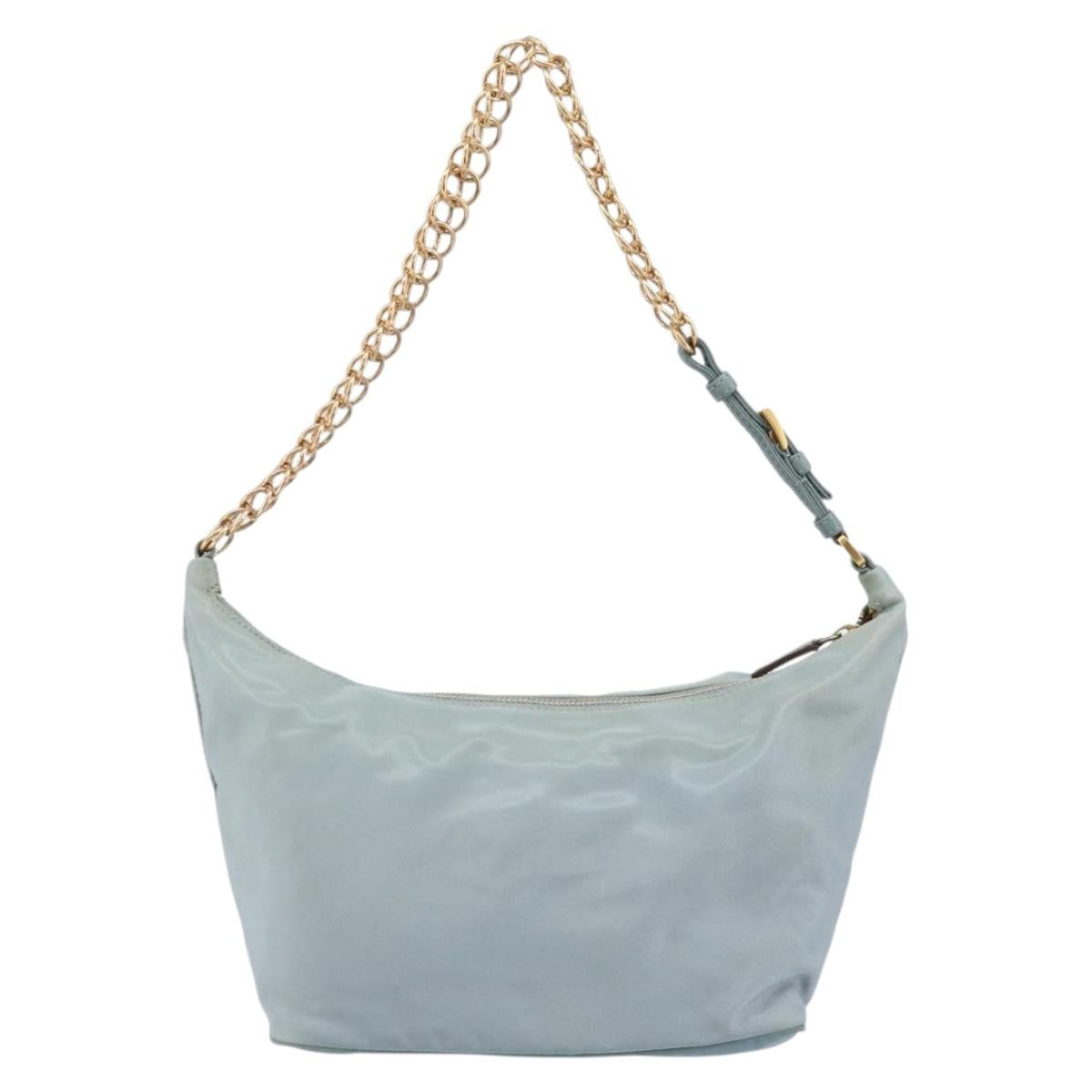 PRADA Chain Shoulder Bag Nylon Light Blue Gold Auth LNZ688V