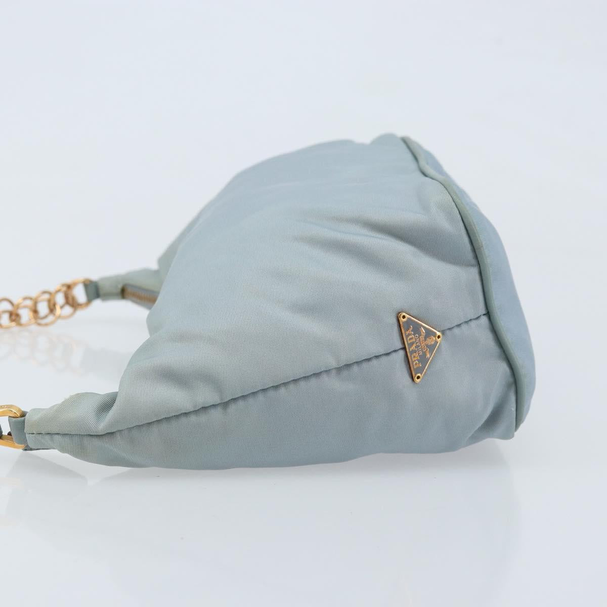 PRADA Chain Shoulder Bag Nylon Light Blue Gold Auth LNZ688V