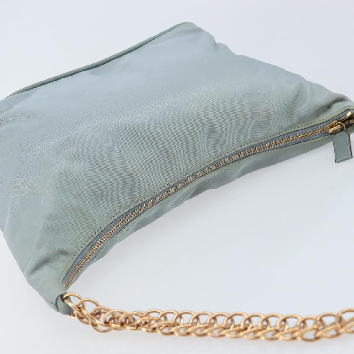 PRADA Chain Shoulder Bag Nylon Light Blue Gold Auth LNZ688V