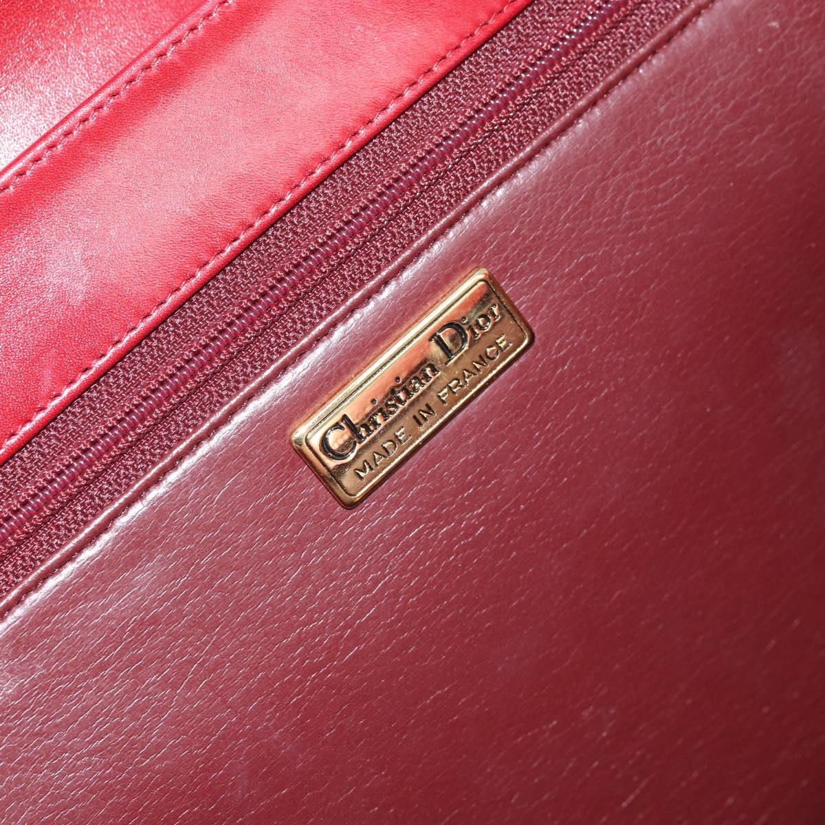 Christian Dior Hand Bag Leather Red Gold Auth LNZ689