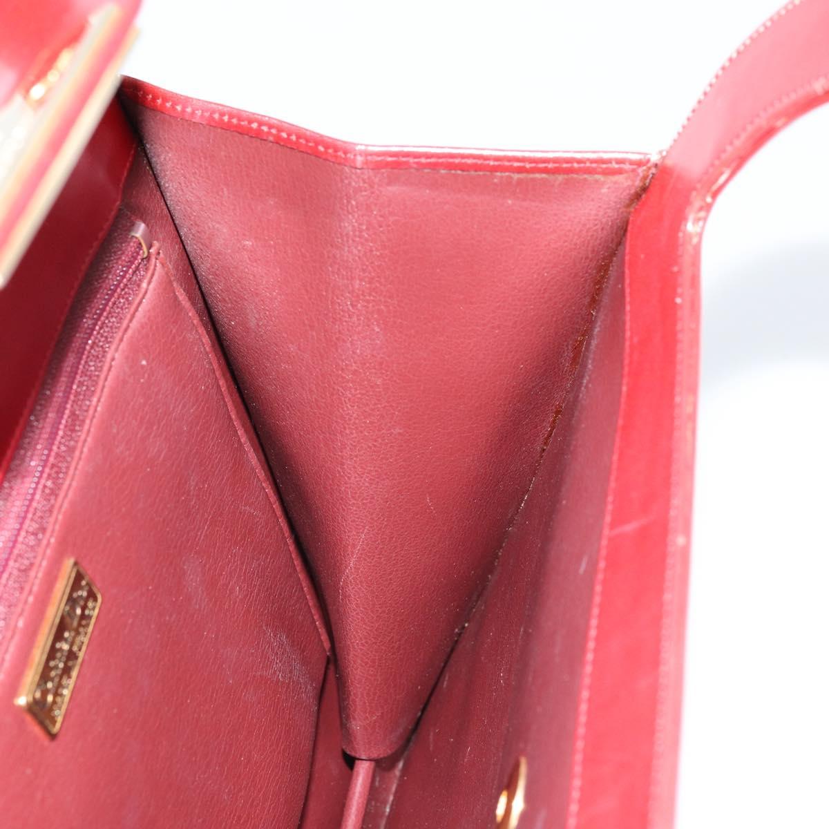 Christian Dior Hand Bag Leather Red Gold Auth LNZ689