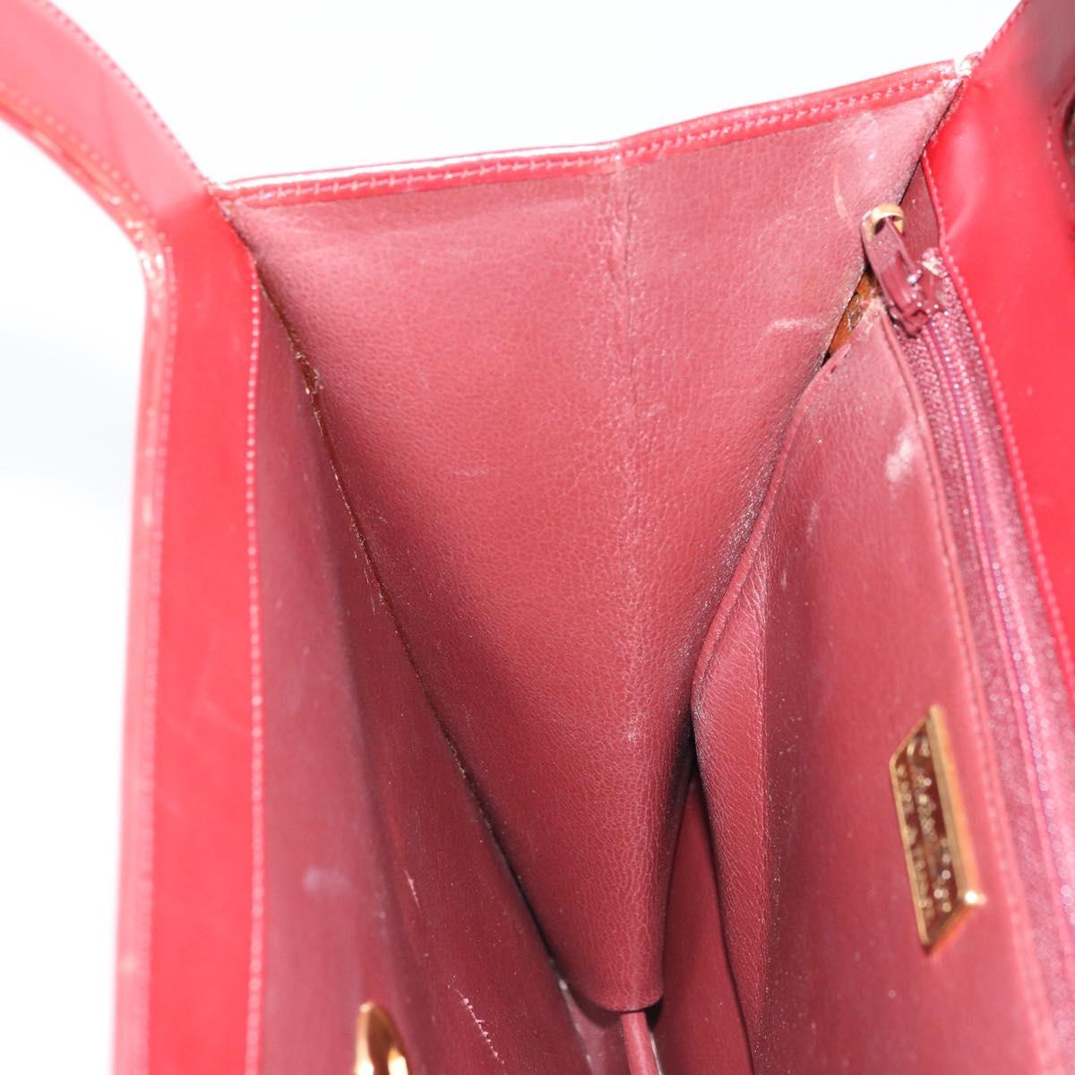 Christian Dior Hand Bag Leather Red Gold Auth LNZ689